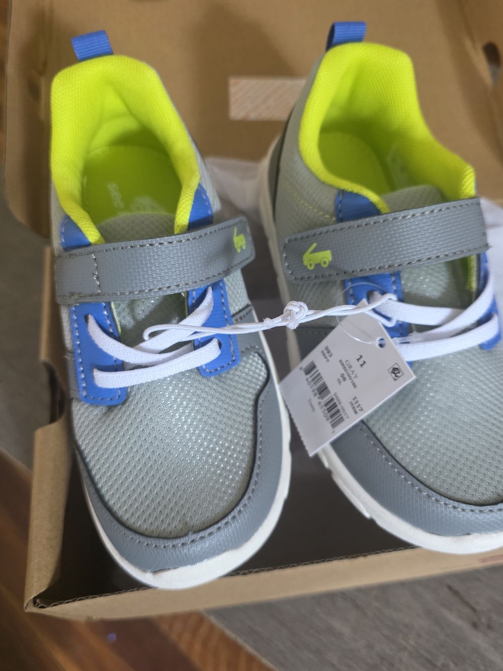 See Kai Run-Kids Grey and Blue Athletic Sneakers with Neon Lime Lining